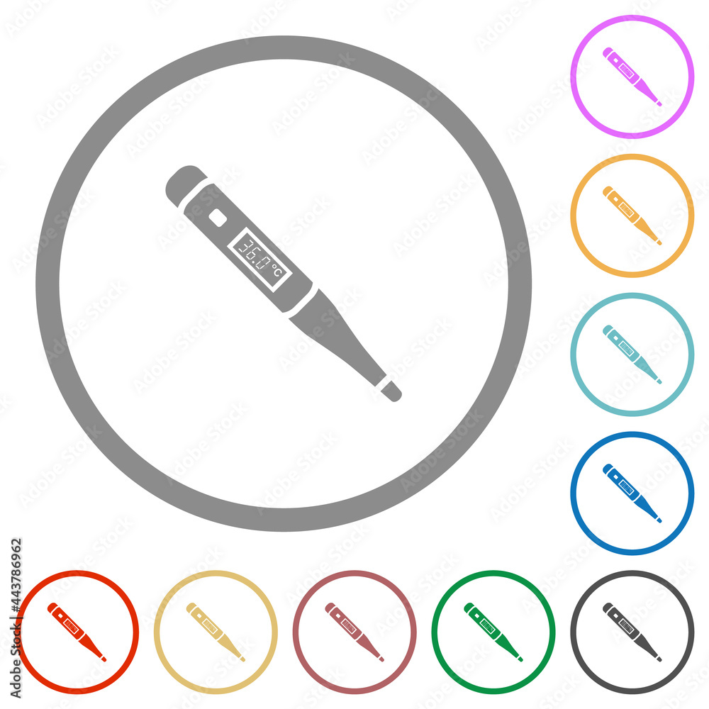 Digital thermometer flat icons with outlines Digital thermometer flat icons with outlines