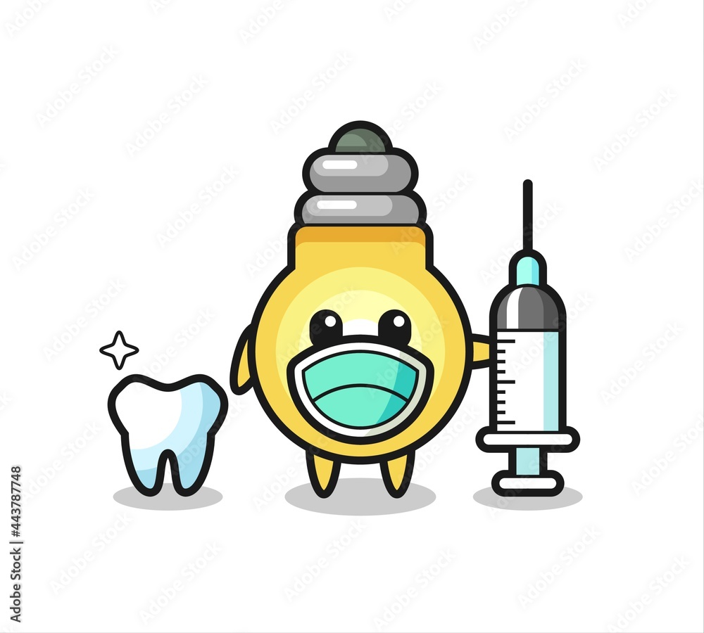 Mascot character of light bulb as a dentist