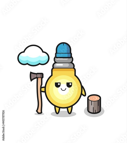 Character cartoon of light bulb as a woodcutter