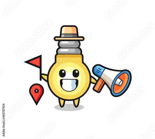 Character cartoon of light bulb as a tour guide