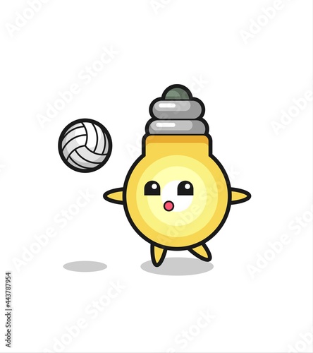 Character cartoon of light bulb is playing volleyball