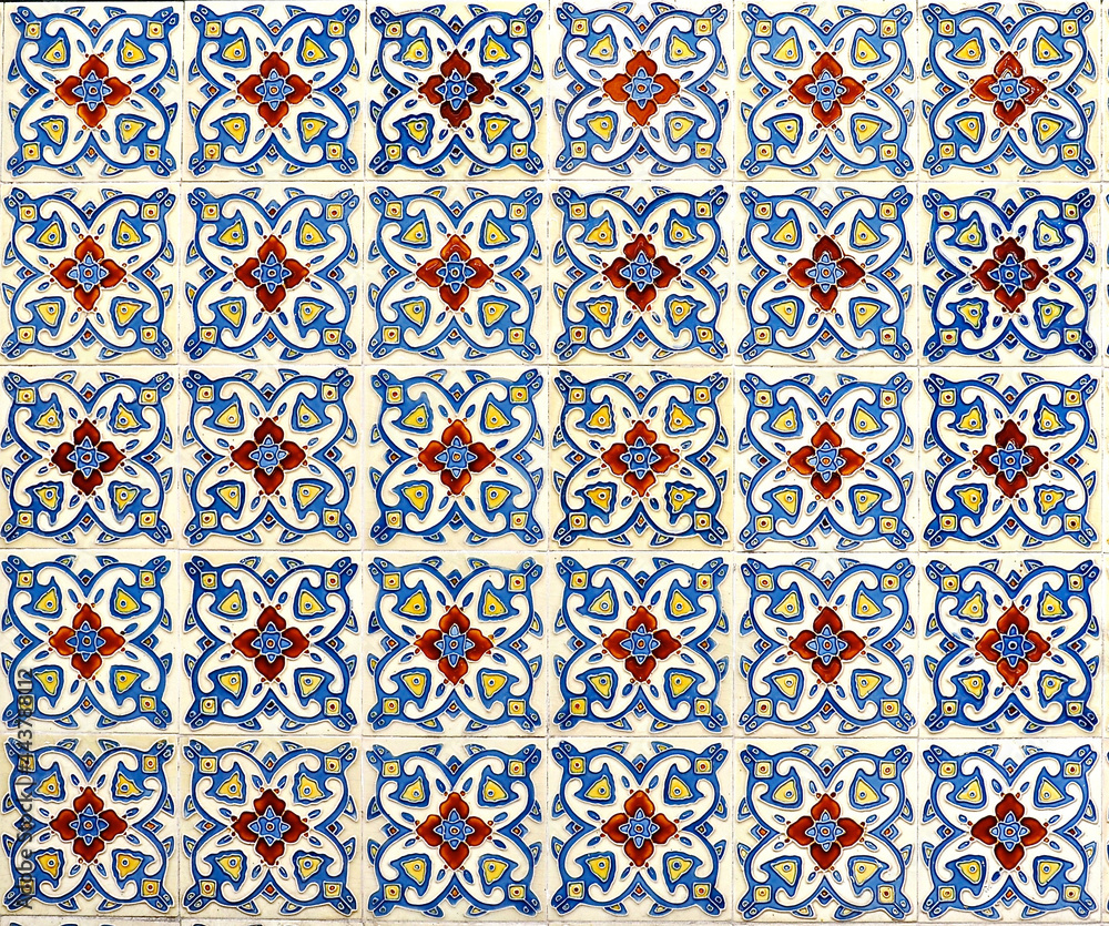 Red and Blue Peranakan tile mosaic