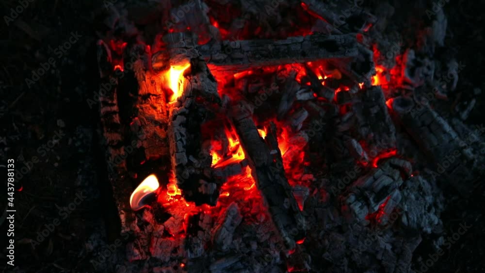 camping fire close up coal ash camping fire close up coal ash