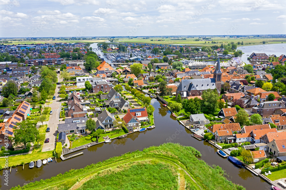 Aerial from the city Heeg in Friesland the Netherlands