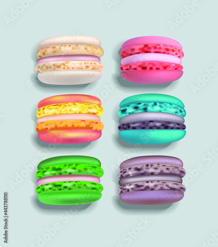 Colorful macaroons set Vector realistic. 3d detailed illustrations