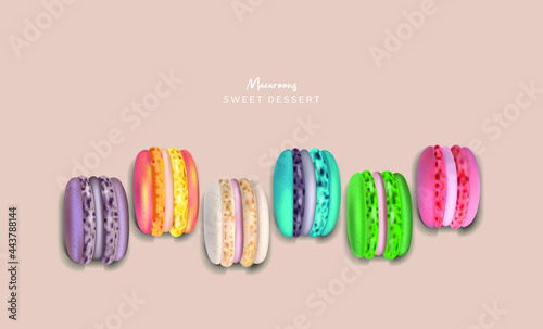 Colorful macaroons set Vector realistic. 3d detailed illustrations
