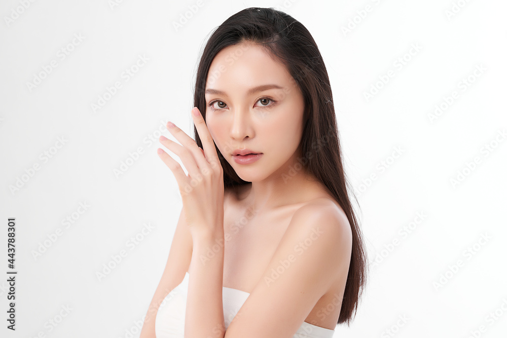 Beautiful young asian woman with clean fresh skin on white background, Face care, Facial treatment, Cosmetology, beauty and spa, Asian women portrait. Beautiful young asian woman with clean fresh skin on white background, Face care, Facial treatment, Cosmetology, beauty and spa, Asian women portrait.