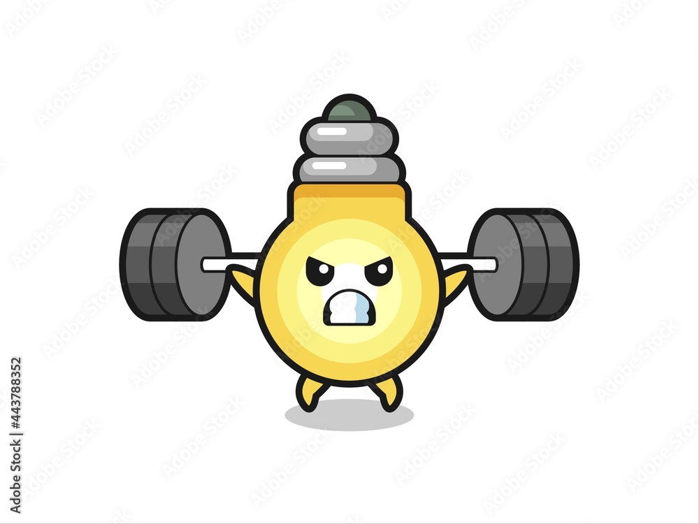 light bulb mascot cartoon with a barbell light bulb mascot cartoon with a barbell