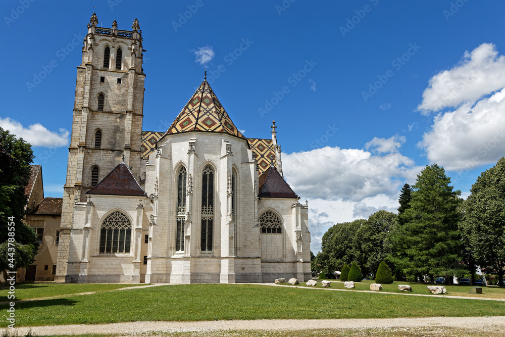 BOURG-EN-BRESSE, FRANCE, June 29, 2021 : Outdoor view of Brou Royal Monastery