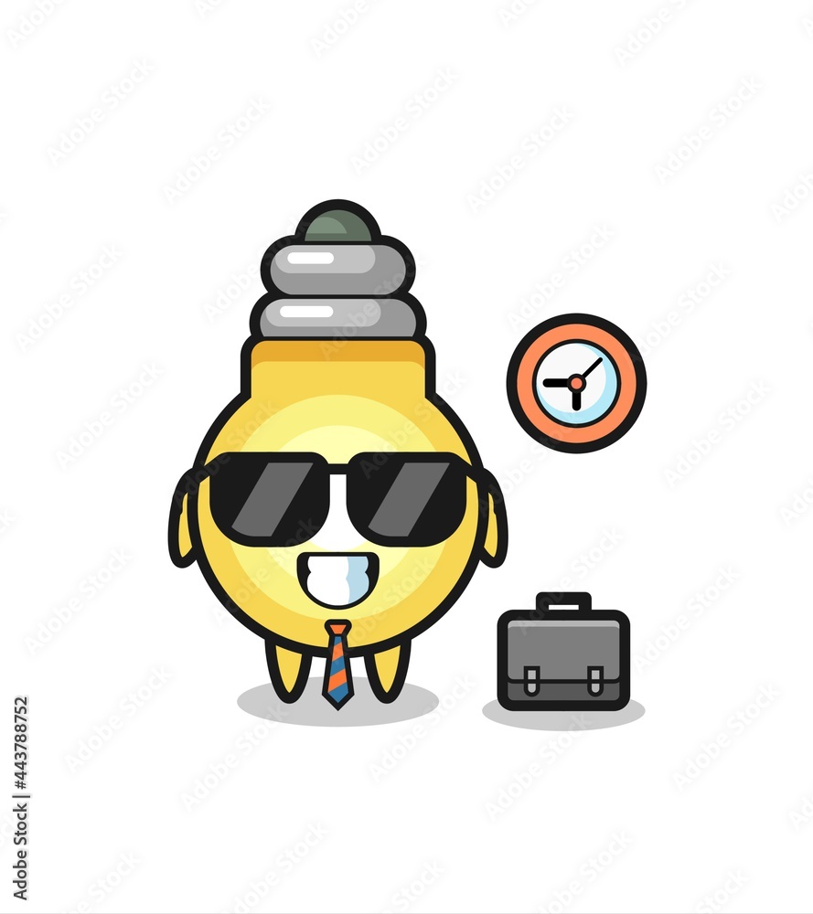 Cartoon mascot of light bulb as a businessman