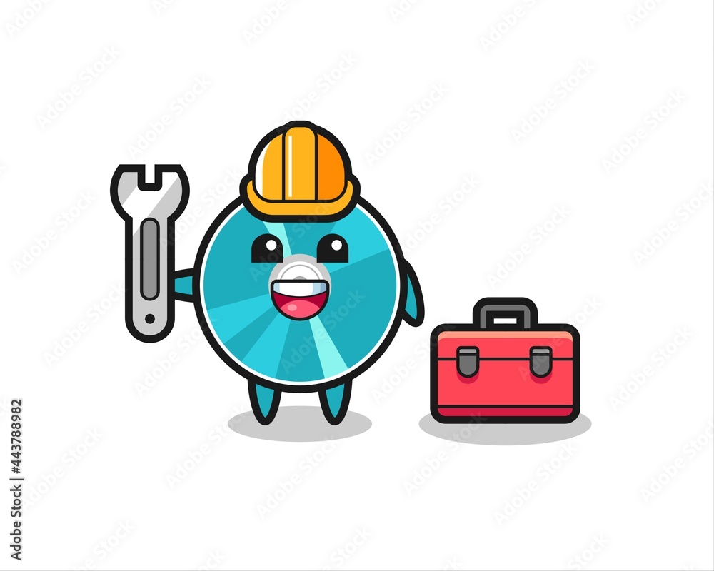 Fototapeta premium Mascot cartoon of optical disc as a mechanic