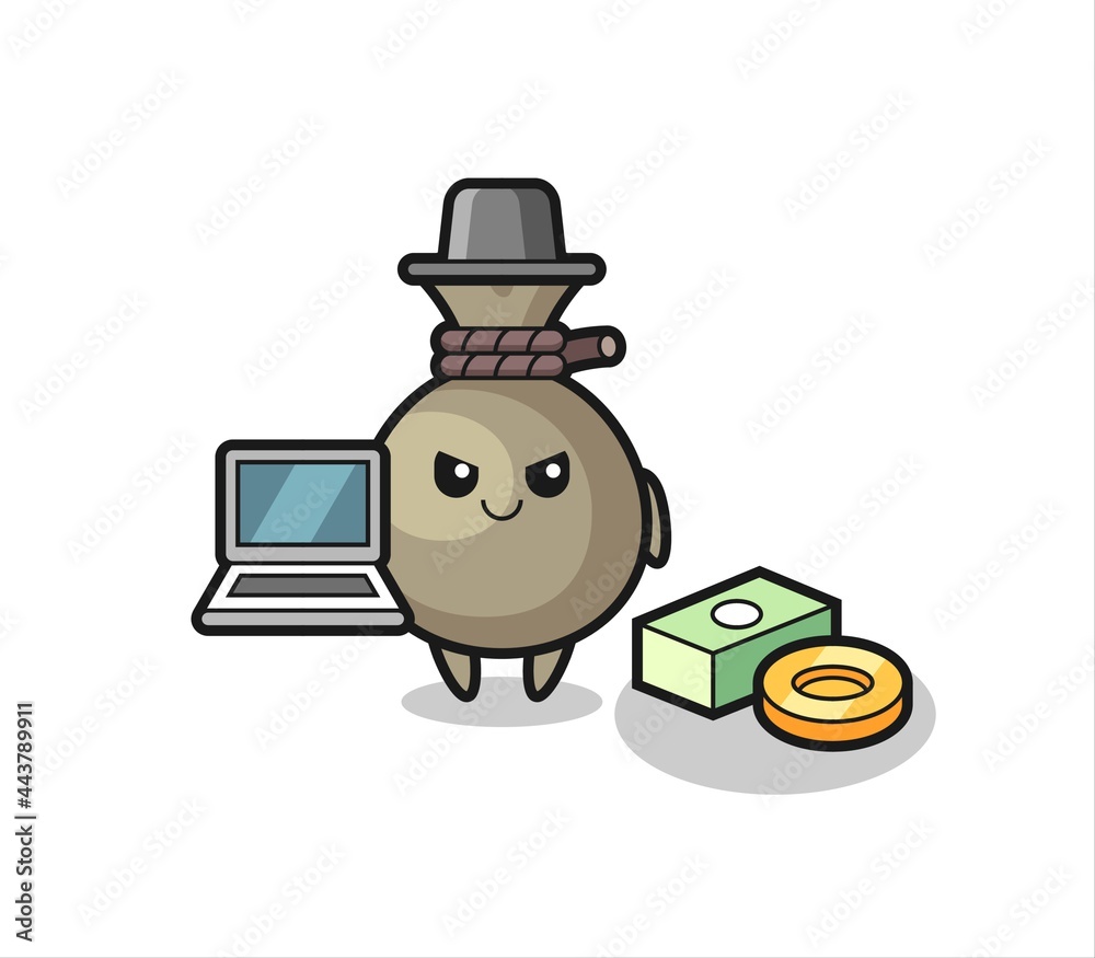 Mascot Illustration of money sack as a hacker