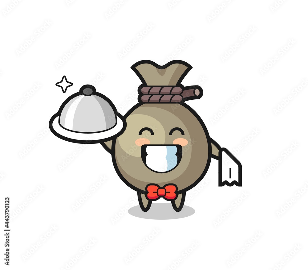 Character mascot of money sack as a waiters Character mascot of money sack as a waiters