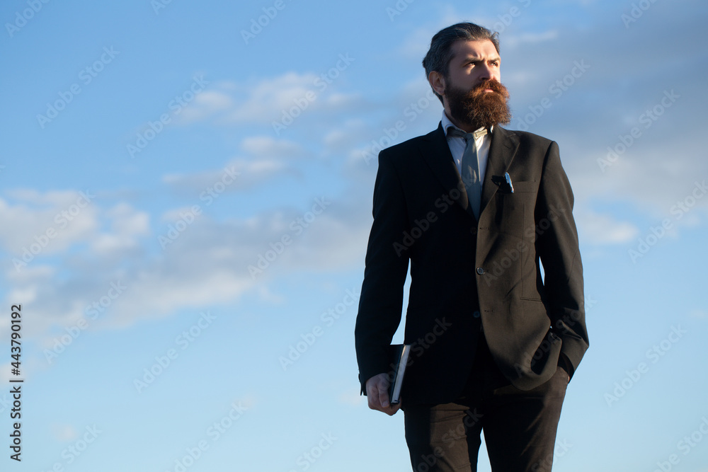 Business man on sky with copy space, carefree. Business man on sky with copy space, carefree.