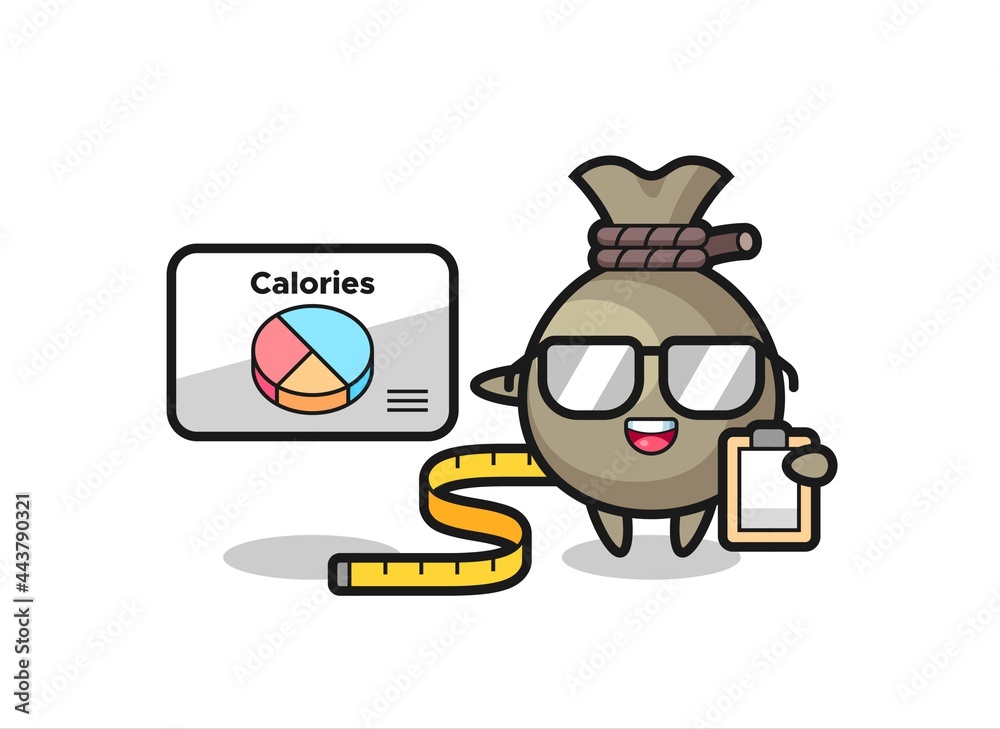 Illustration of money sack mascot as a dietitian