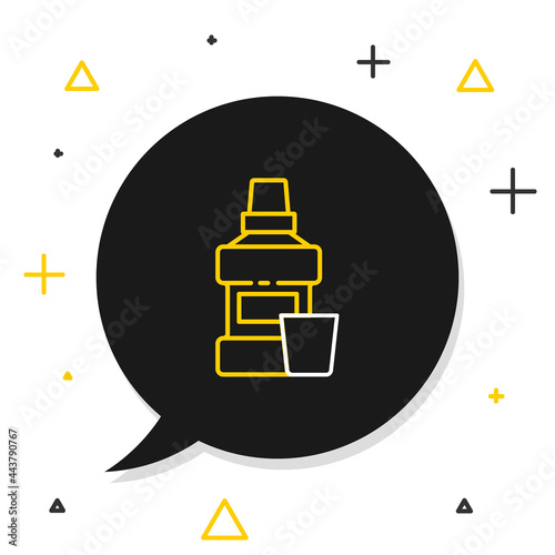 Line Mouthwash plastic bottle and glass icon isolated on white background. Liquid for rinsing mouth. Oralcare equipment. Colorful outline concept. Vector