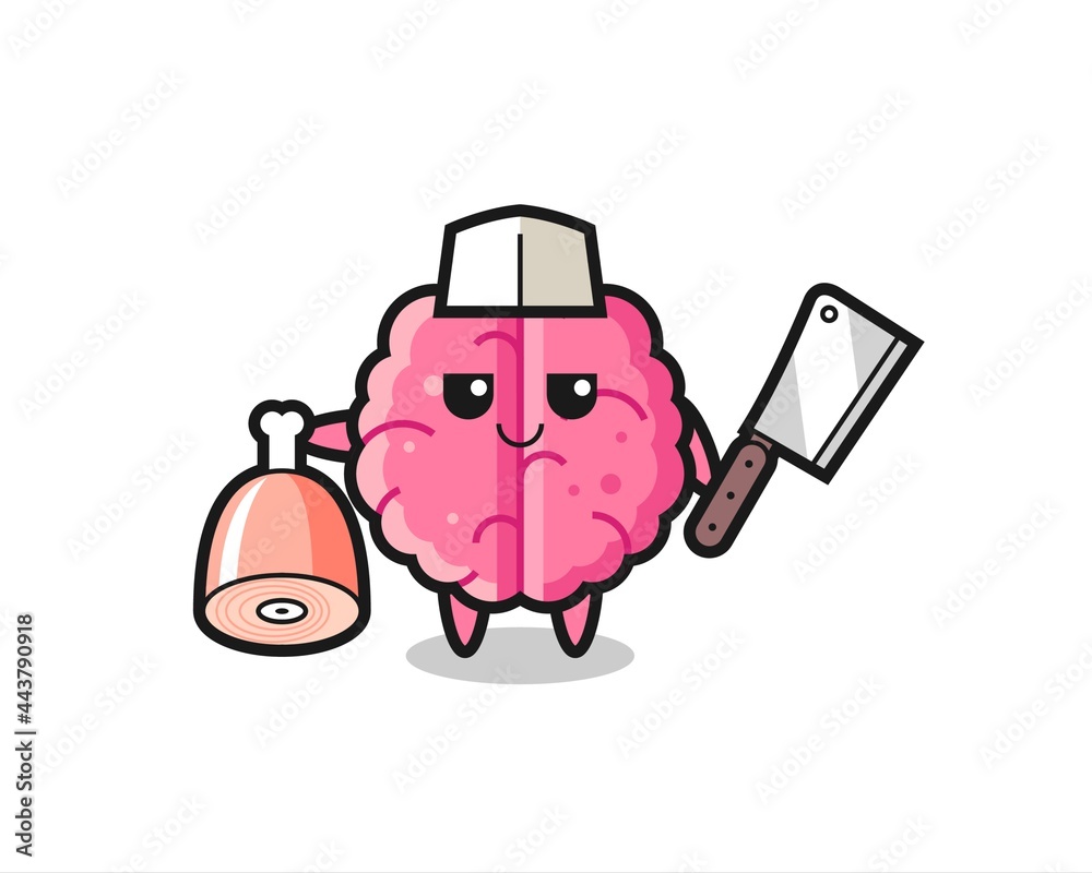 Illustration of brain character as a butcher