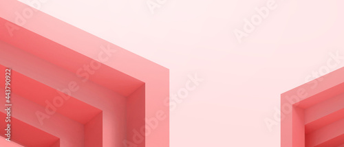 Creative idea ladder succeed for architecture. Geometric shapes futuristic and Business concepts on Red background. Origami Paper, banner, Copy Space -3d Rendering