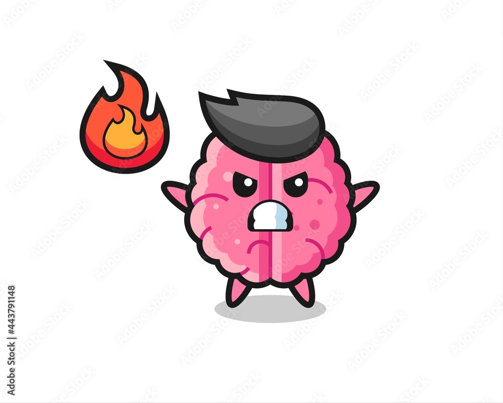 brain character cartoon with angry gesture brain character cartoon with angry gesture