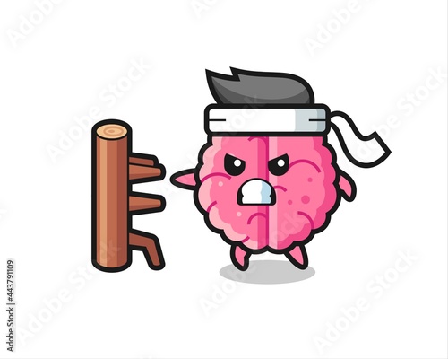 brain cartoon illustration as a karate fighter