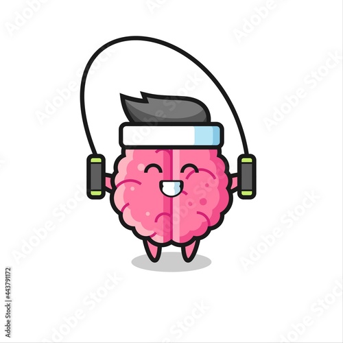 brain character cartoon with skipping rope