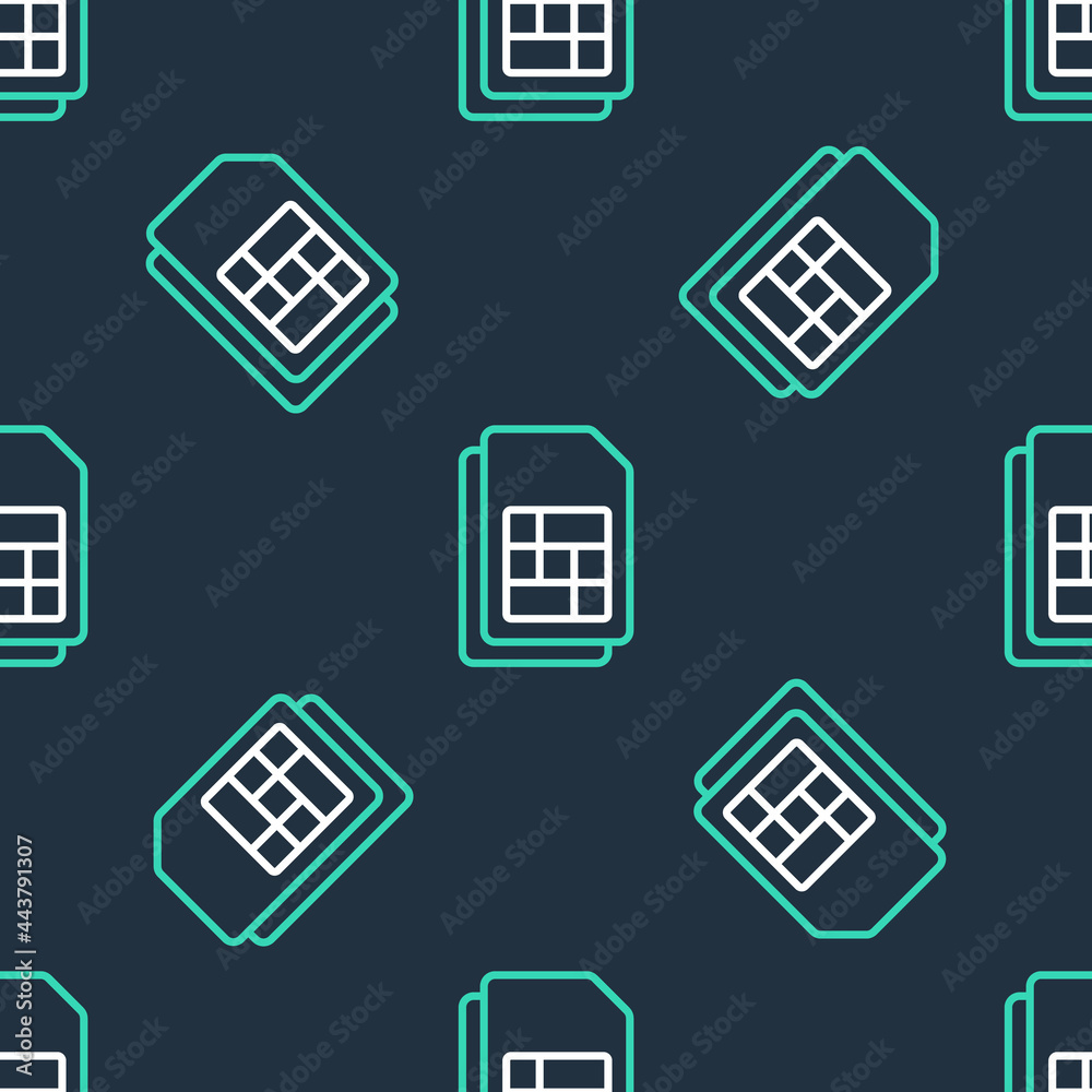 Line Sim card icon isolated seamless pattern on black background. Mobile cellular phone sim card chip. Mobile telecommunications technology symbol. Vector Line Sim card icon isolated seamless pattern on black background. Mobile cellular phone sim card chip. Mobile telecommunications technology symbol. Vector