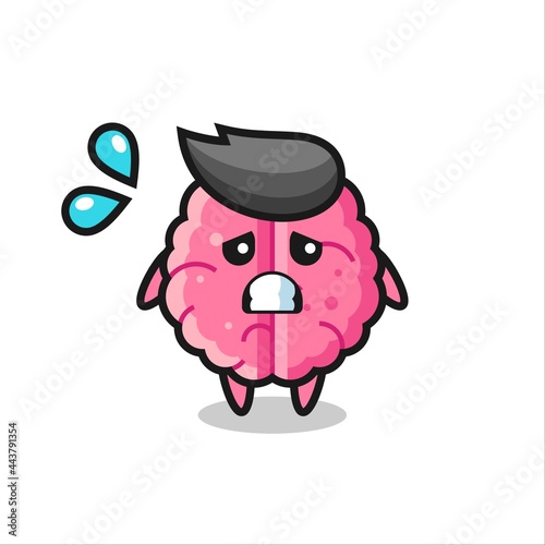 brain mascot character with afraid gesture