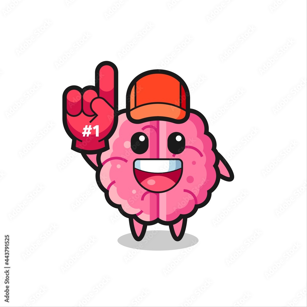 brain illustration cartoon with number 1 fans glove