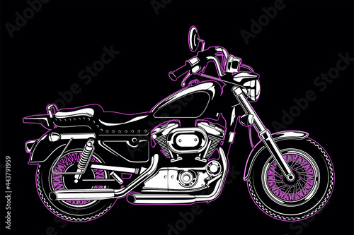 Vector illustration of a motorcycle. Vintage poster, print motorcycle. Black background motorbike.