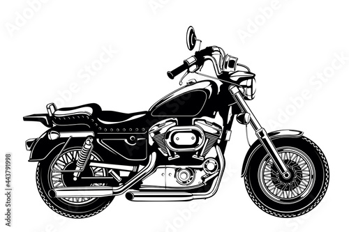 Vector illustration of a motorcycle. Vintage poster, print motorcycle. Black & white motorbike.