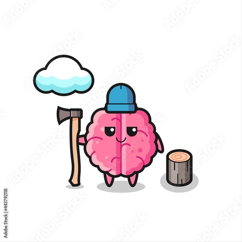 Character cartoon of brain as a woodcutter