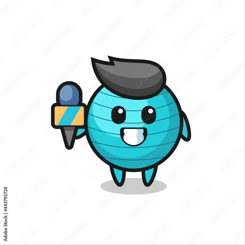 Character mascot of exercise ball as a news reporter