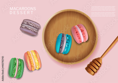 Colorful macaroons bowl Vector realistic. 3d detailed illustrations