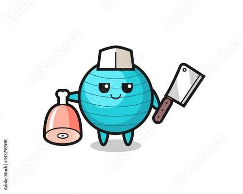 Illustration of exercise ball character as a butcher