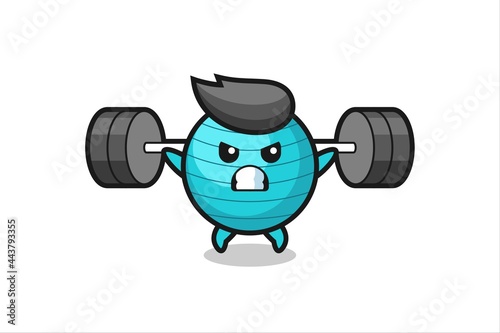 exercise ball mascot cartoon with a barbell