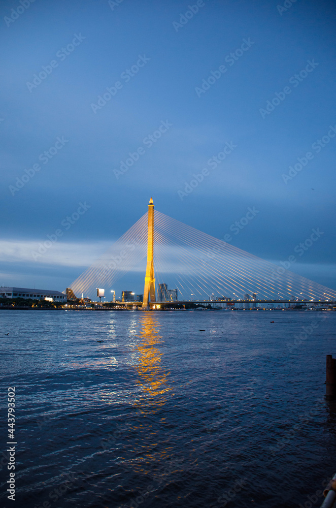 Rama VIII bridge across the Chao Phraya River in Central Bangkok