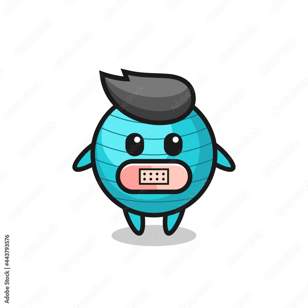 Cartoon Illustration of exercise ball with tape on mouth Cartoon Illustration of exercise ball with tape on mouth