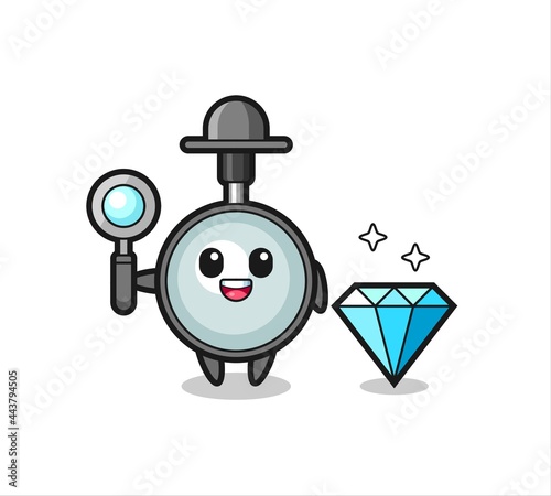 Illustration of magnifying glass character with a diamond