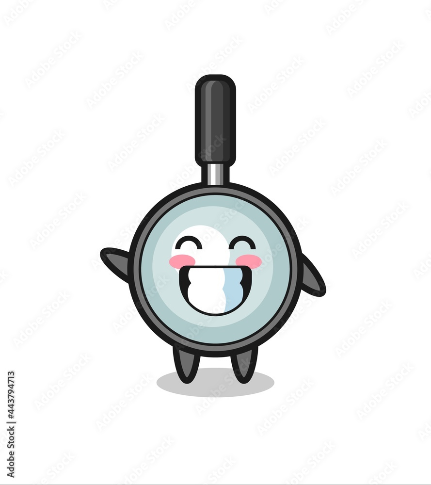 magnifying glass cartoon character doing wave hand gesture