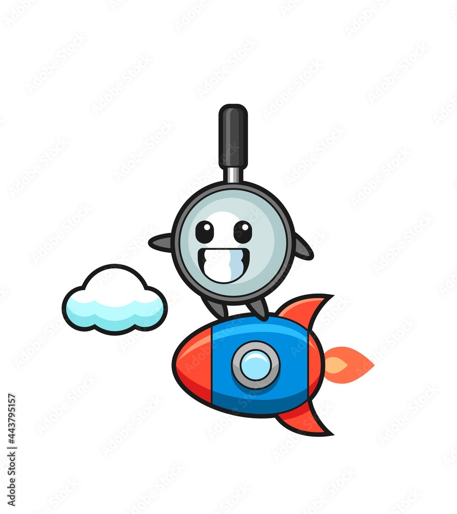 magnifying glass mascot character riding a rocket magnifying glass mascot character riding a rocket