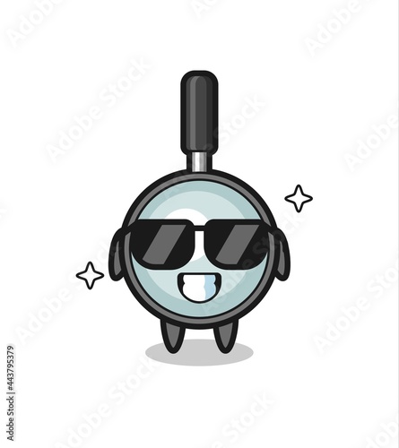 Cartoon mascot of magnifying glass with cool gesture