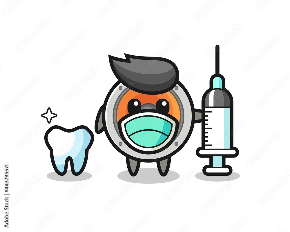 Mascot character of loudspeaker as a dentist