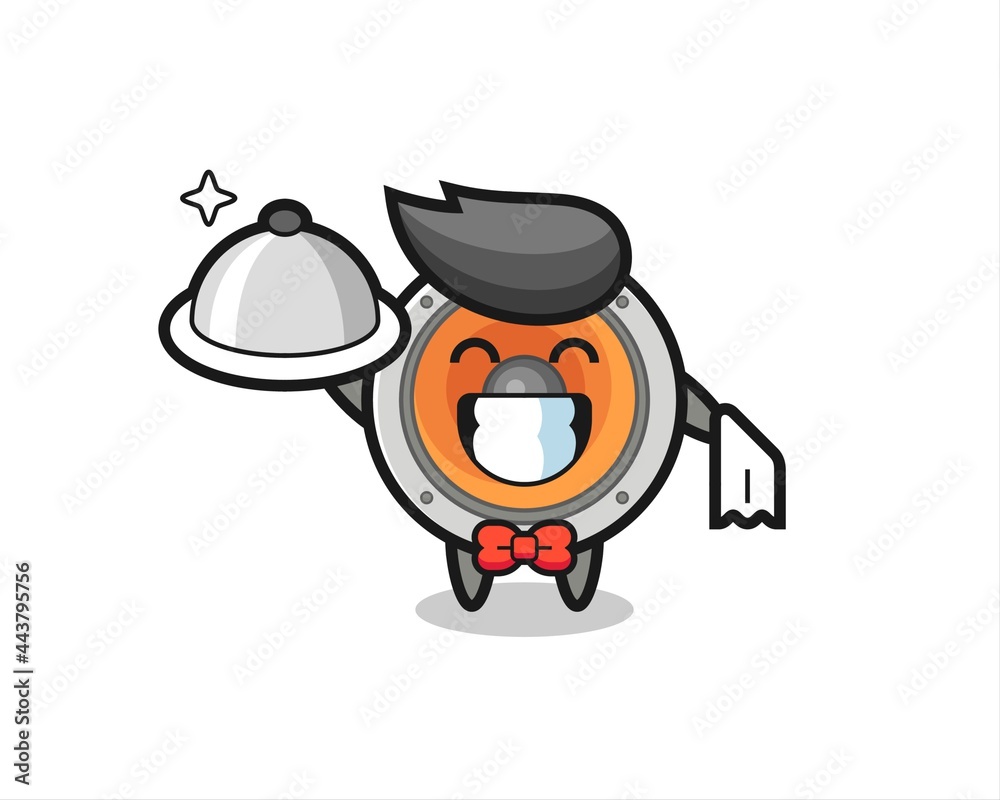 Character mascot of loudspeaker as a waiters
