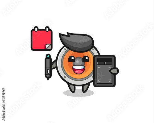 Illustration of loudspeaker mascot as a graphic designer