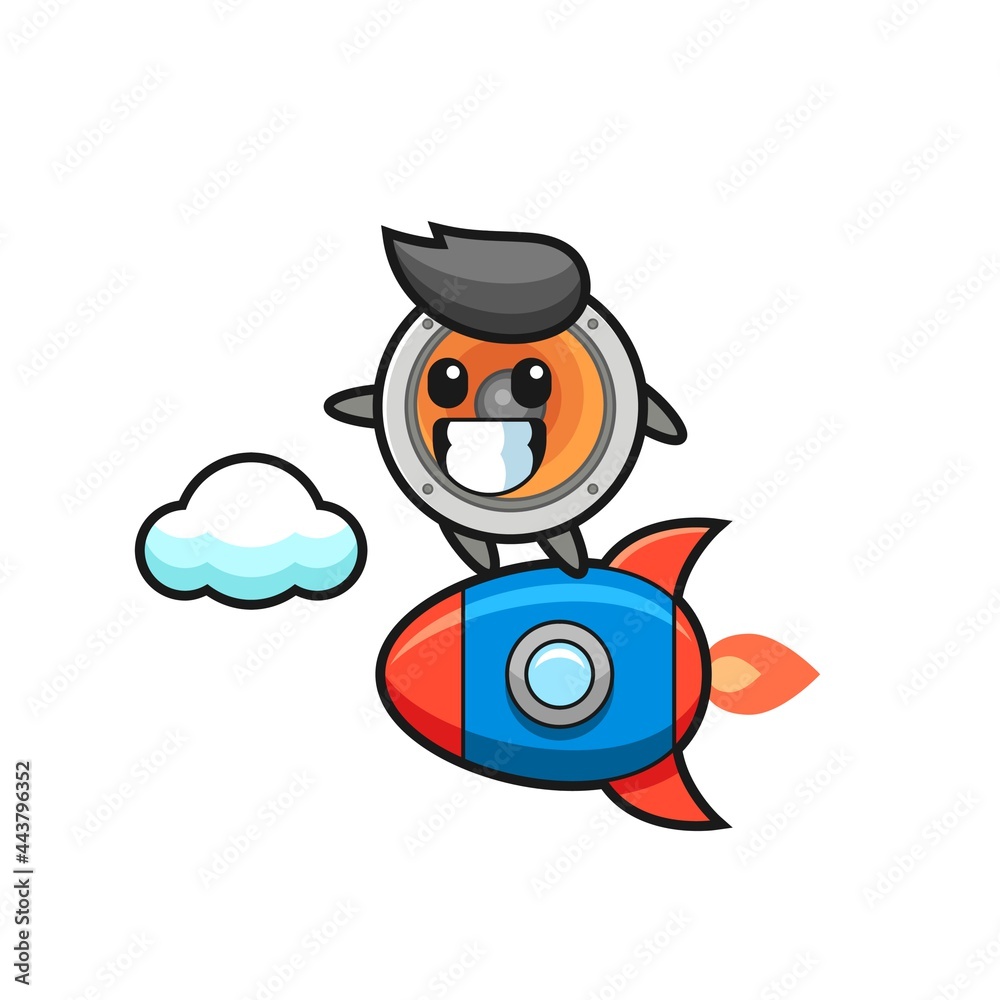 loudspeaker mascot character riding a rocket