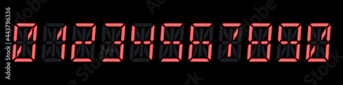 Fourteen-segment digital numbers set for electronic watches, calculators or any other devices with lcd screens. Vector illustration on black background