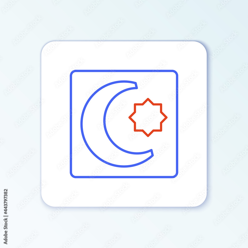 Line Star and crescent - symbol of Islam icon isolated on white background. Religion symbol. Colorful outline concept. Vector Line Star and crescent - symbol of Islam icon isolated on white background. Religion symbol. Colorful outline concept. Vector