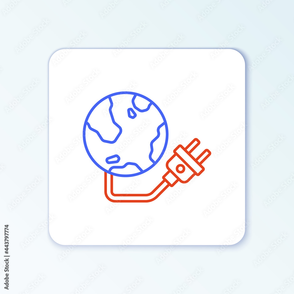 Line Global energy power planet with plug icon isolated on white background. Ecology concept and environmental. Colorful outline concept. Vector Line Global energy power planet with plug icon isolated on white background. Ecology concept and environmental. Colorful outline concept. Vector