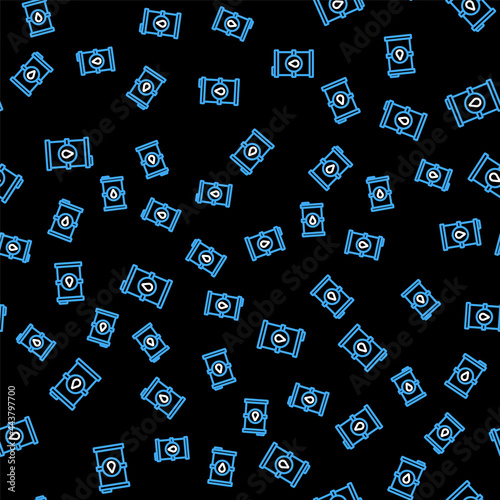 Line Bio fuel barrel icon isolated seamless pattern on black background. Eco bio and canister. Green environment and recycle. Vector