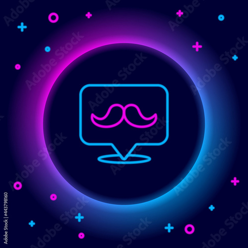 Glowing neon line Mustache icon isolated on black background. Barbershop symbol. Facial hair style. Colorful outline concept. Vector